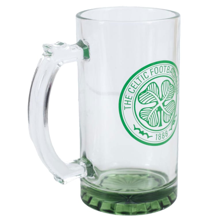 Celtic FC Green Glass Stein Tankard - Official Club Crest Beer Mug