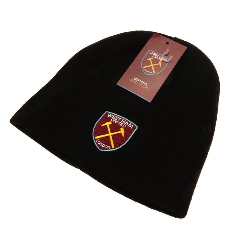 West Ham United FC Black Dome Style Embroidered Beanie Hat
