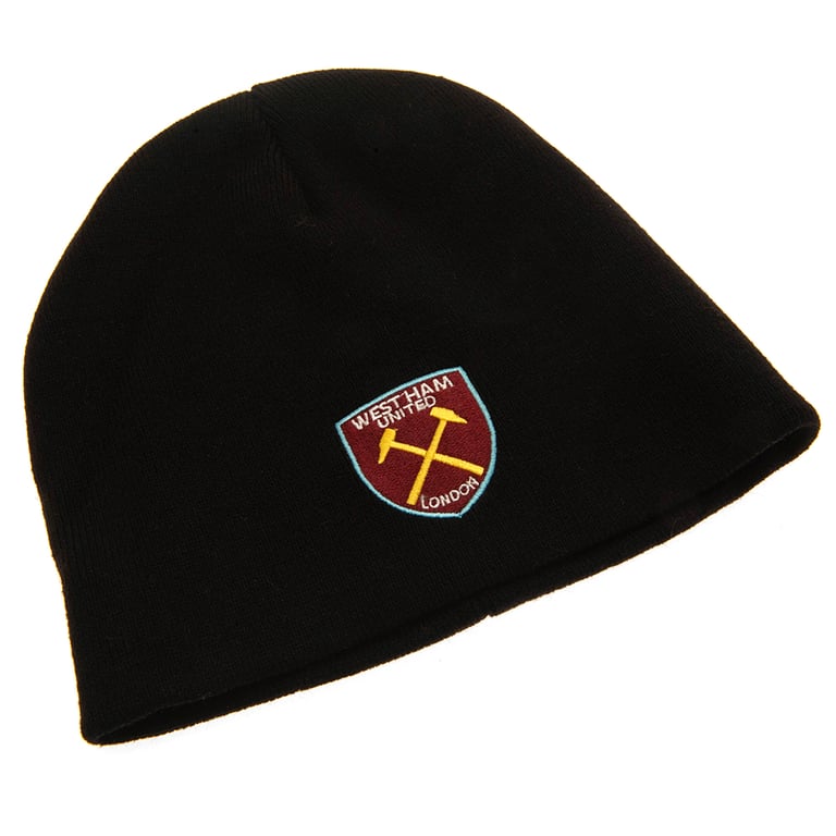 West Ham United FC Black Dome Style Embroidered Beanie Hat