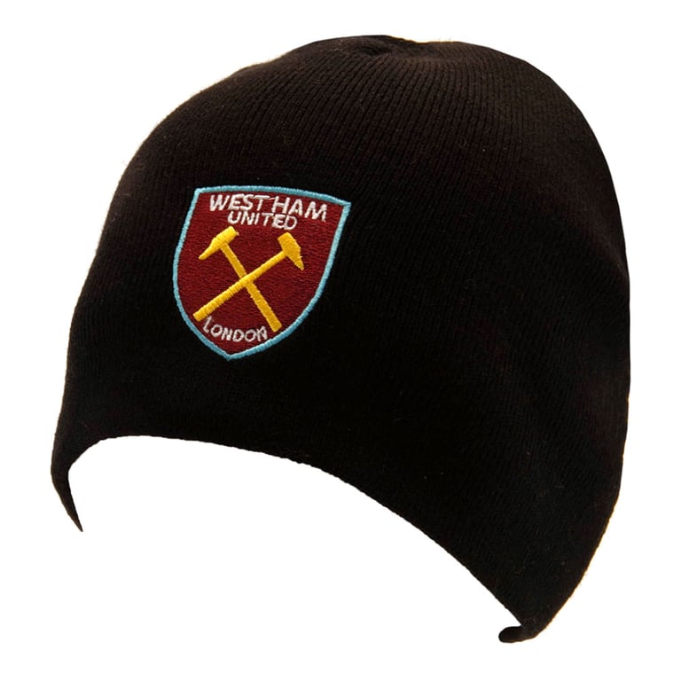 West Ham United FC Black Dome Style Embroidered Beanie Hat