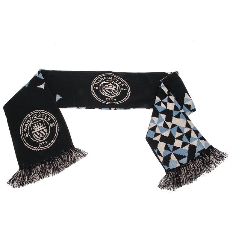 Manchester City FC Particle Knit Scarf with Navy Fringe and Club Crest