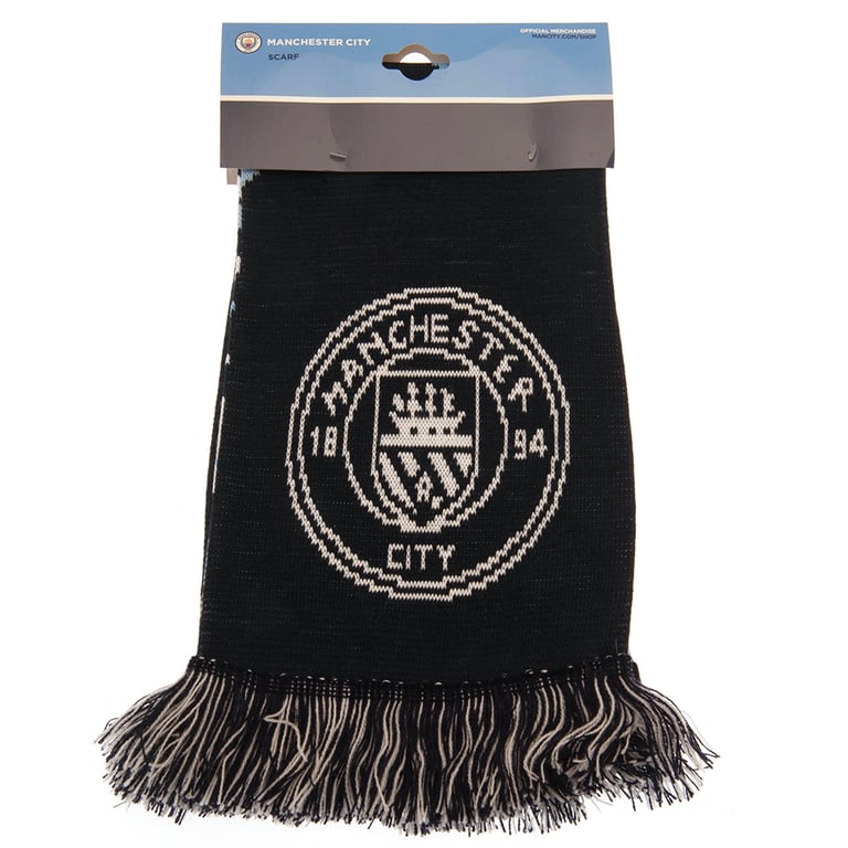 Manchester City FC Particle Knit Scarf with Navy Fringe and Club Crest