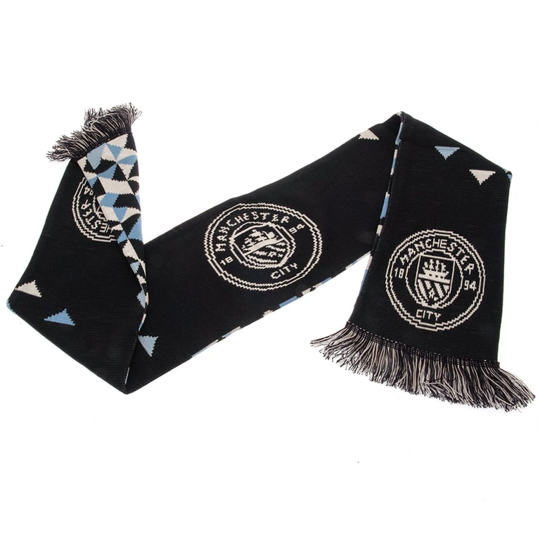 Manchester City FC Particle Knit Scarf with Navy Fringe and Club Crest