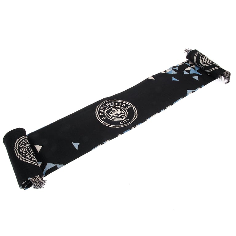 Manchester City FC Particle Knit Scarf with Navy Fringe and Club Crest
