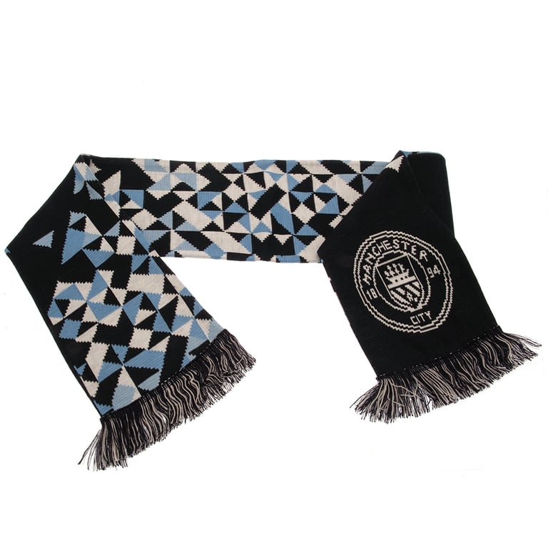 Manchester City FC Particle Knit Scarf with Navy Fringe and Club Crest