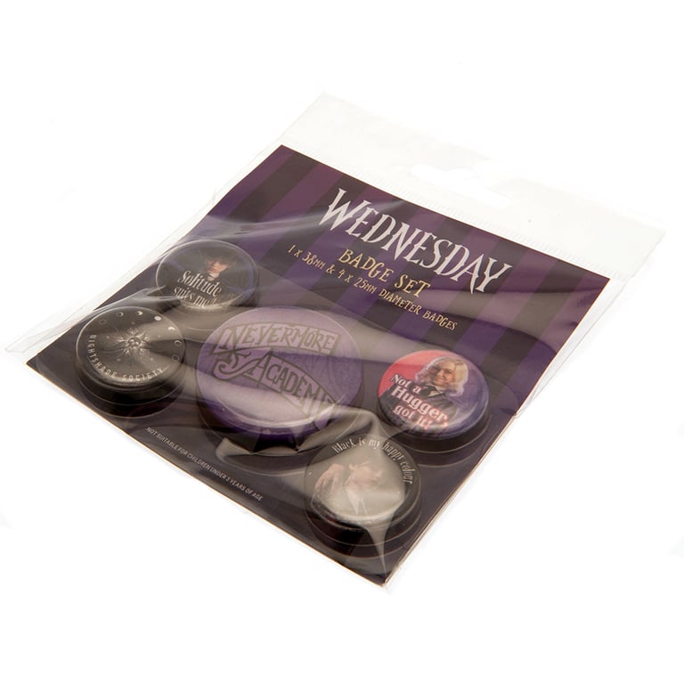 Wednesday Button Badge Set - Trendy School Badges with Safety Pin Fixing