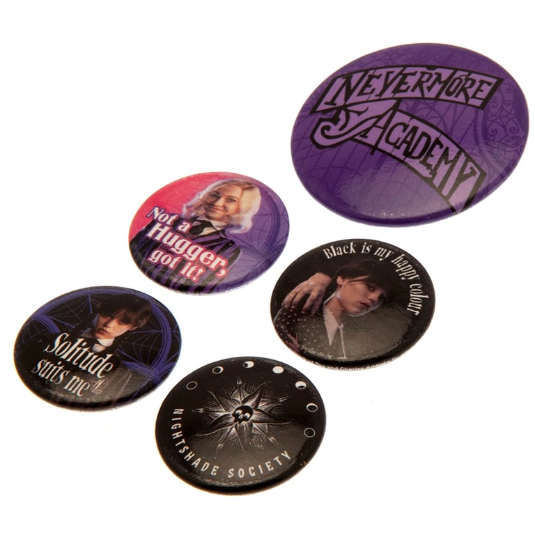 Wednesday Button Badge Set - Trendy School Badges with Safety Pin Fixing