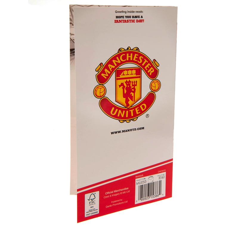 Manchester United FC No. 1 Fan Birthday Card - Red Gloss Finish with Man United Crest and Stadium Graphic