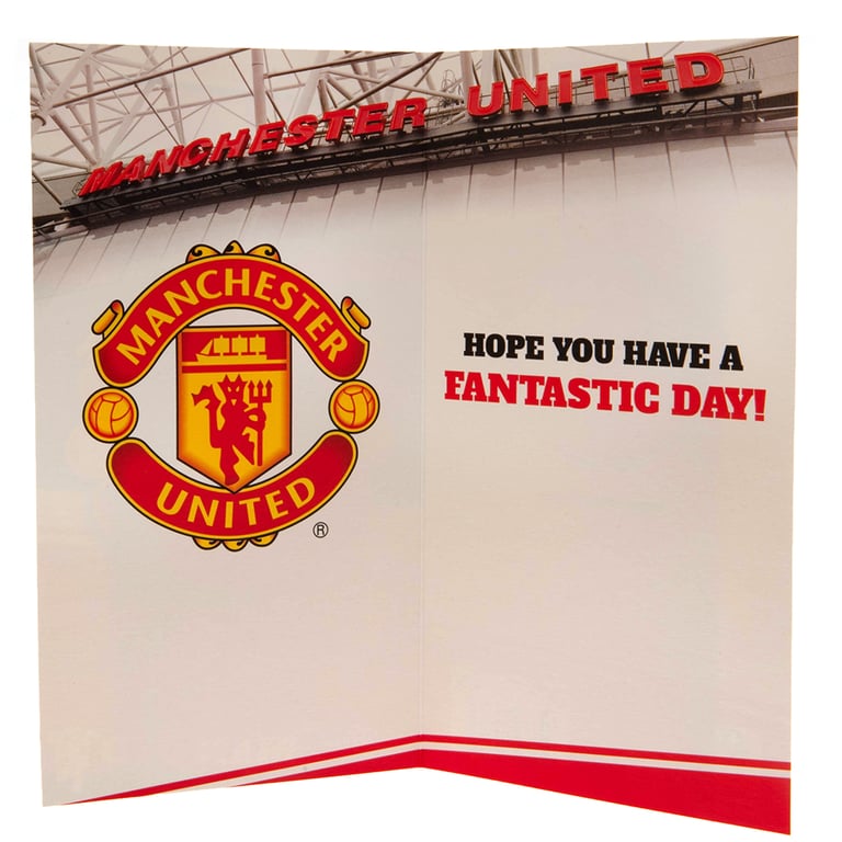 Manchester United FC No. 1 Fan Birthday Card - Red Gloss Finish with Man United Crest and Stadium Graphic