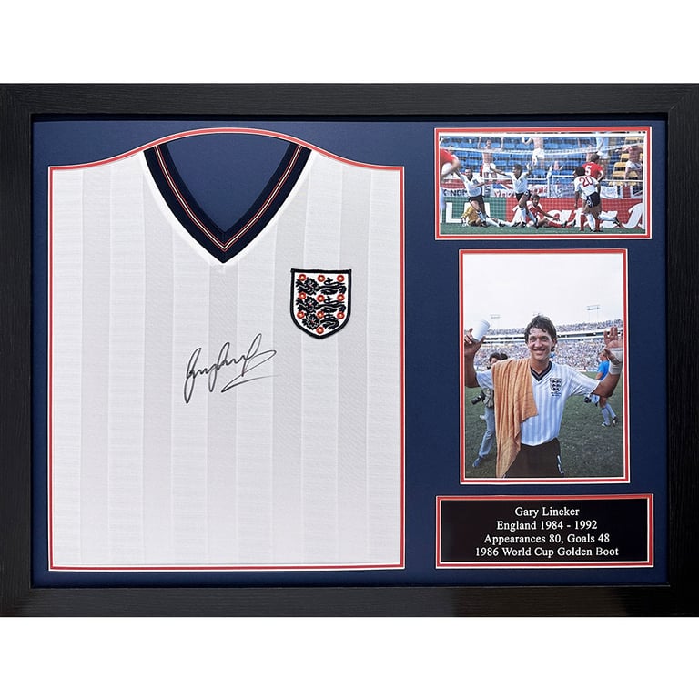 England FA 1986 Lineker Signed Replica Shirt (Framed) - Authentic Memorabilia