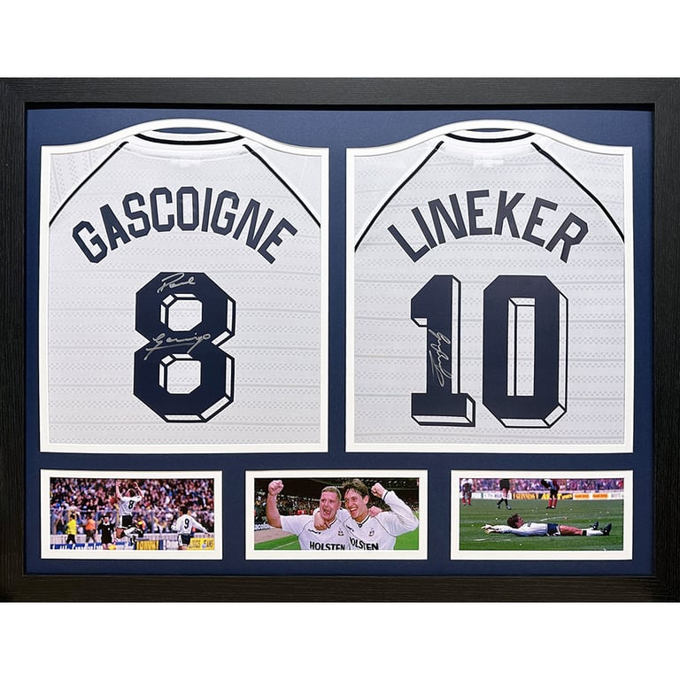 Tottenham Hotspur FC 1991 Lineker & Gascoigne Dual Framed Signed Replica Shirts