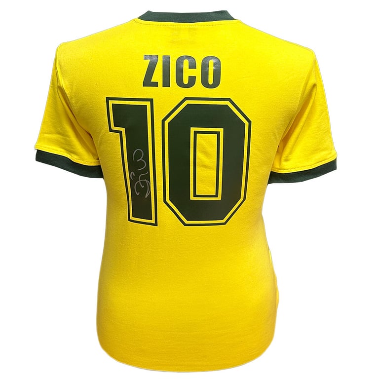 Zico Signed Brasil 1982 Replica Football Jersey with Certificate of Authenticity