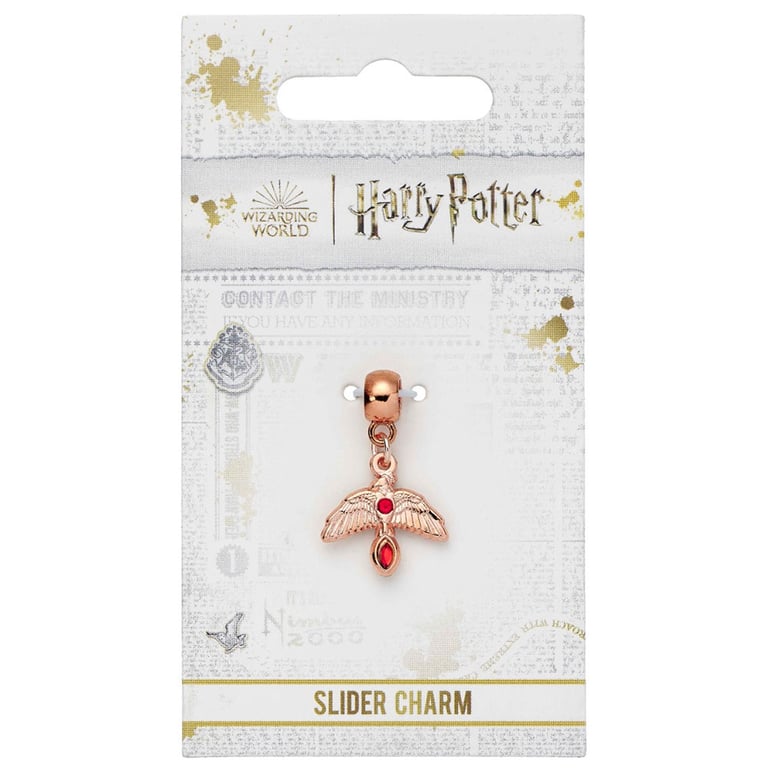 Harry Potter Rose Gold Plated Fawkes Charm - Detailed Phoenix Design with Red Jewels