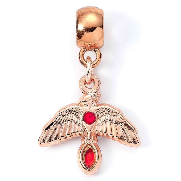 Harry Potter Rose Gold Plated Fawkes Charm - Detailed Phoenix Design with Red Jewels
