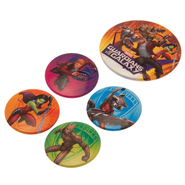 Guardians Of The Galaxy Character Slogan Badge Set - Ideal School Bag Accessory with Safety Pin Fixing