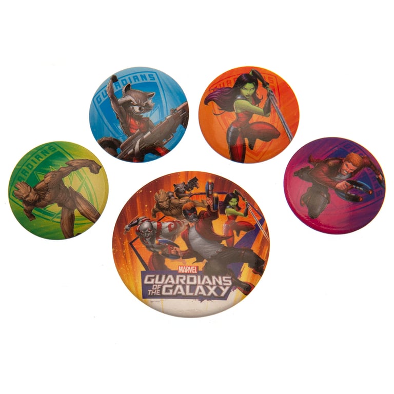 Guardians Of The Galaxy Character Slogan Badge Set - Ideal School Bag Accessory with Safety Pin Fixing