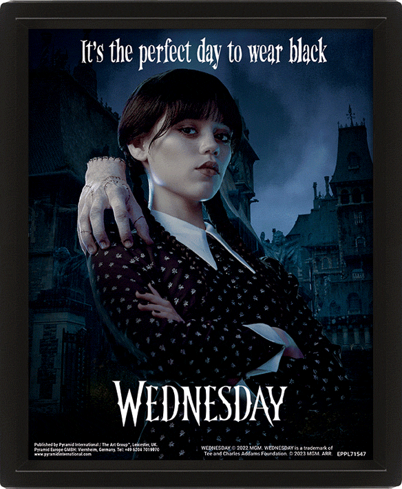Wednesday Addams Framed 3D Lenticular Picture - Moving Image Art in Black Frame