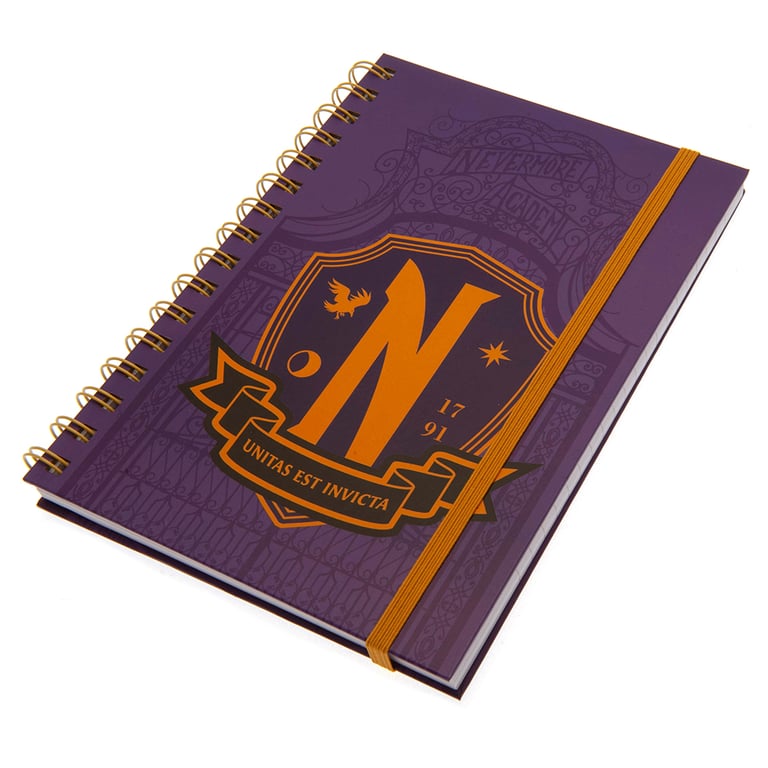 Wednesday A5 Spiral Bound Purple Notebook with Nevermore Academy Crest and Lined Pages