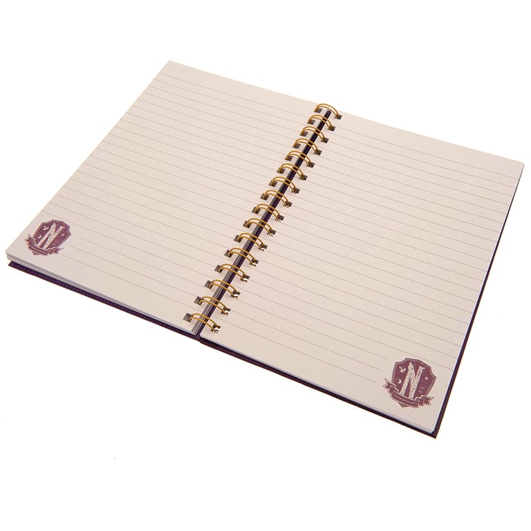 Wednesday A5 Spiral Bound Purple Notebook with Nevermore Academy Crest and Lined Pages