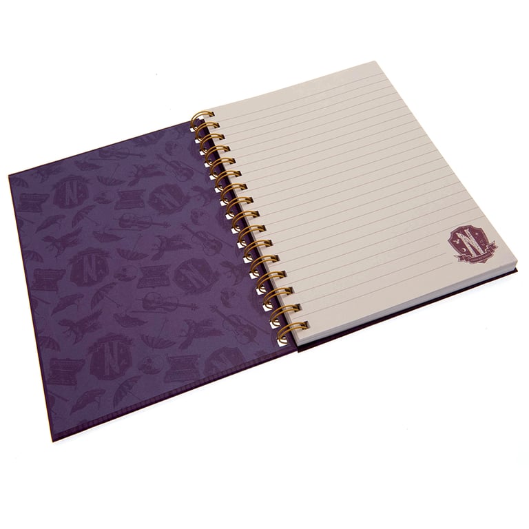 Wednesday A5 Spiral Bound Purple Notebook with Nevermore Academy Crest and Lined Pages