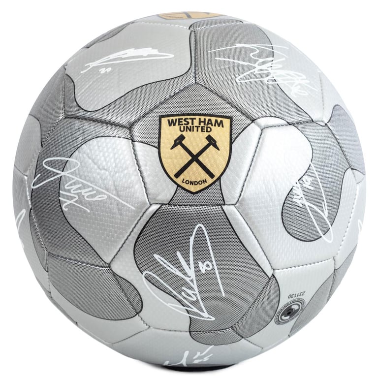 West Ham United FC Camo Sig 32 Panel Synthetic Silver Football with Hammers Crest and Player Signature Prints