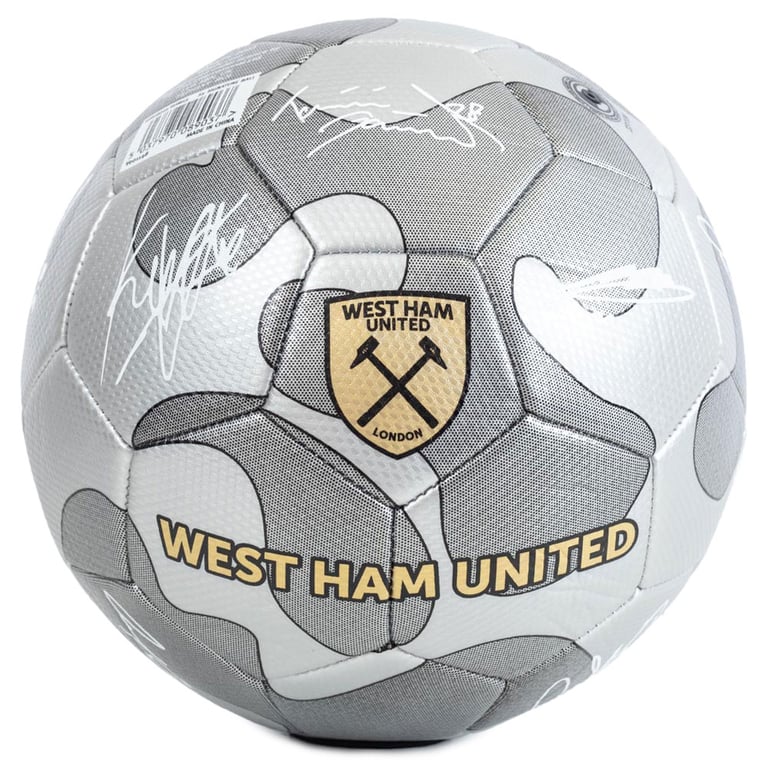 West Ham United FC Camo Sig 32 Panel Synthetic Silver Football with Hammers Crest and Player Signature Prints