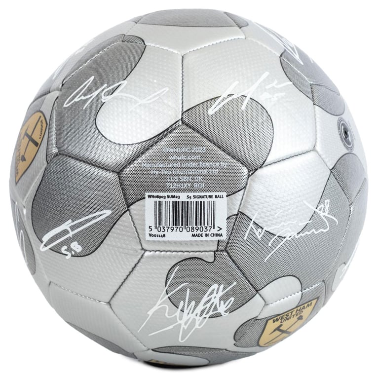 West Ham United FC Camo Sig 32 Panel Synthetic Silver Football with Hammers Crest and Player Signature Prints