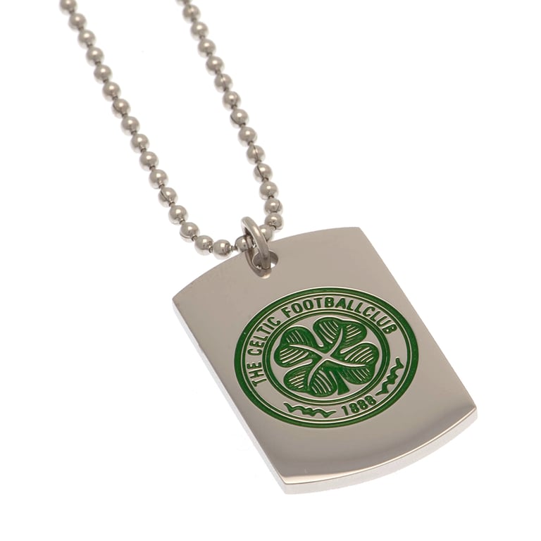 Celtic FC Enamel Crest Stainless Steel Dog Tag with Chrome Finish Chain and Color Inlay Celtic Crest