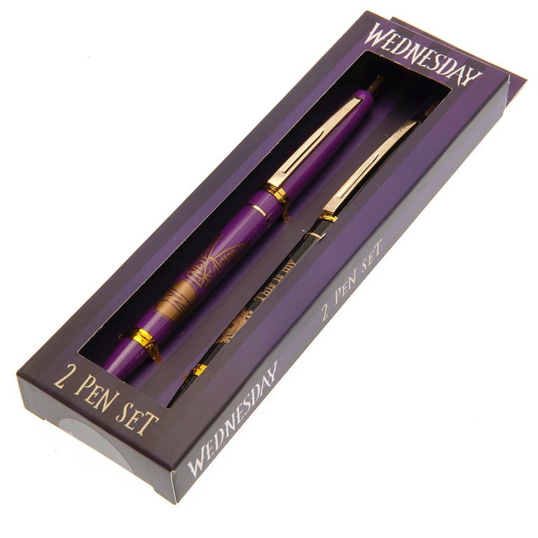 Wednesday 2pk Pen Set - Satin Finish Ballpoint Pens with Gold Accents and Black Ink Writing