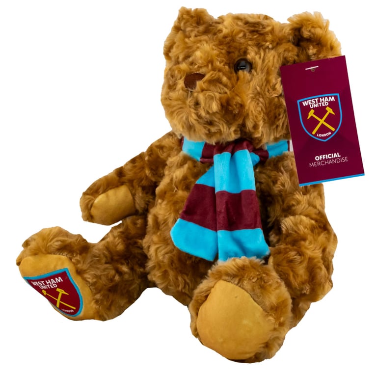 West Ham United FC Supersoft Classic Bear - Soft Plush Toy with Beaded Eyes and Team Crest Scarf