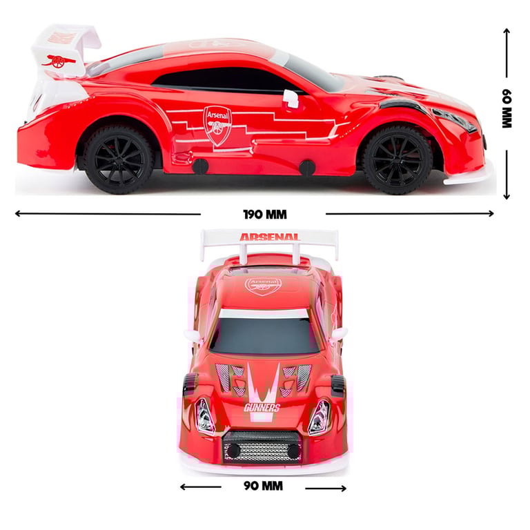 Arsenal FC 1:24 Scale Radio Controlled Sportscar with LED Headlights and Multi-Direction Driving