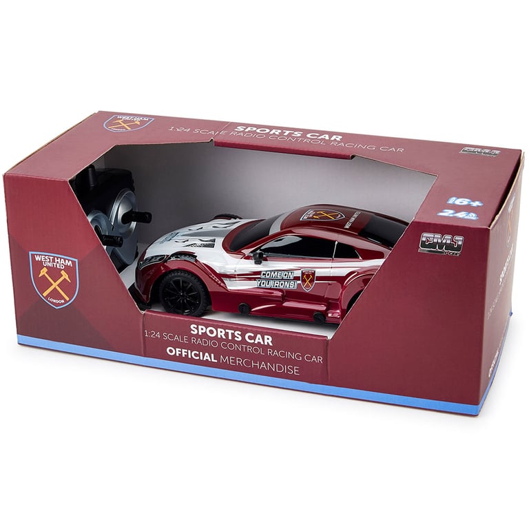 West Ham United FC 1:24 Scale Radio Controlled Sportscar with Remote Control and Xenon LED Headlights