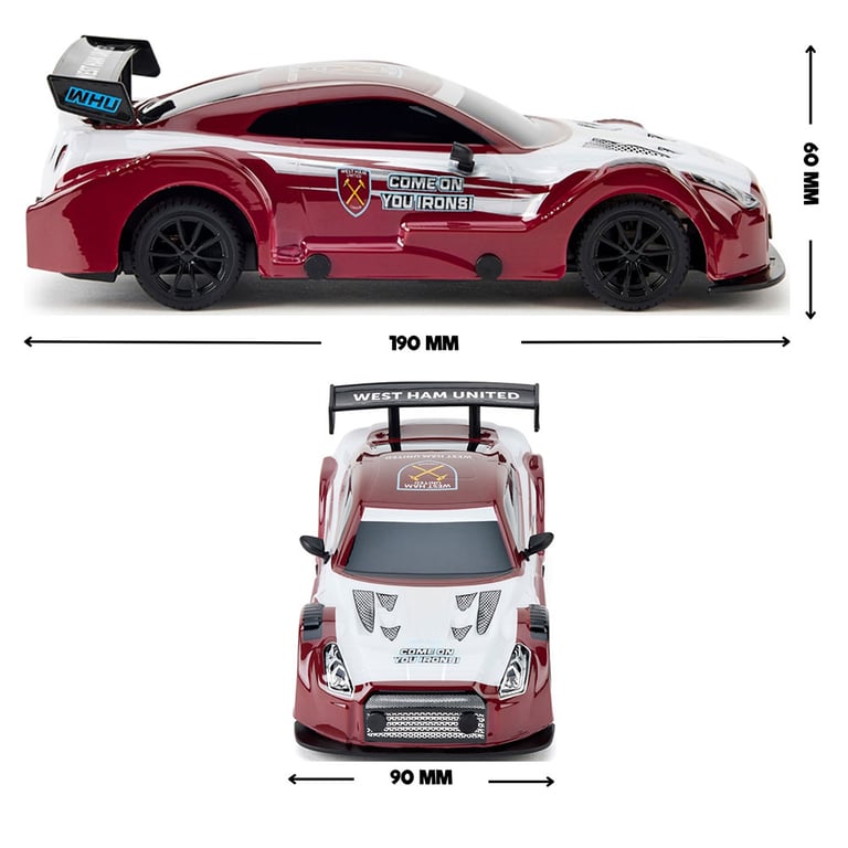 West Ham United FC 1:24 Scale Radio Controlled Sportscar with Remote Control and Xenon LED Headlights