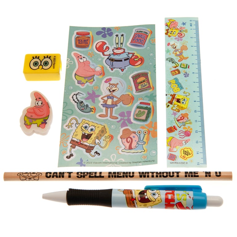 SpongeBob SquarePants 6pc Vibrant Stationery Set with Pen, Pencil, Ruler & Stickers
