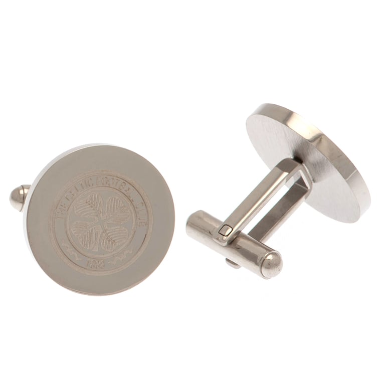 Celtic FC Stainless Steel Chrome Finish Round Crest Engraved Cufflinks