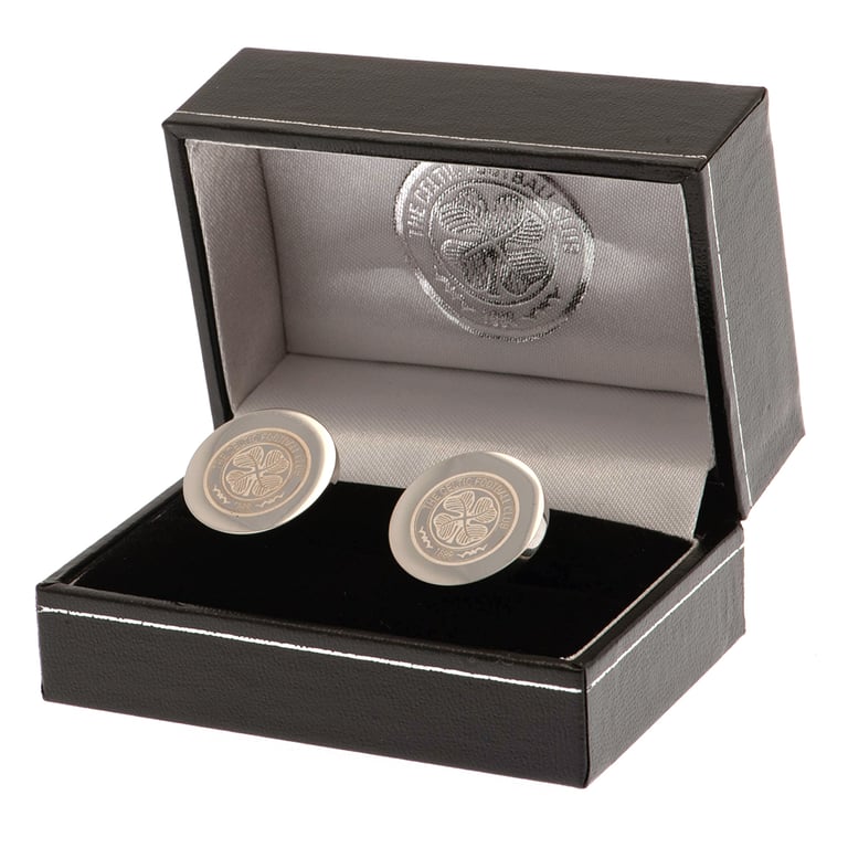 Celtic FC Stainless Steel Chrome Finish Round Crest Engraved Cufflinks