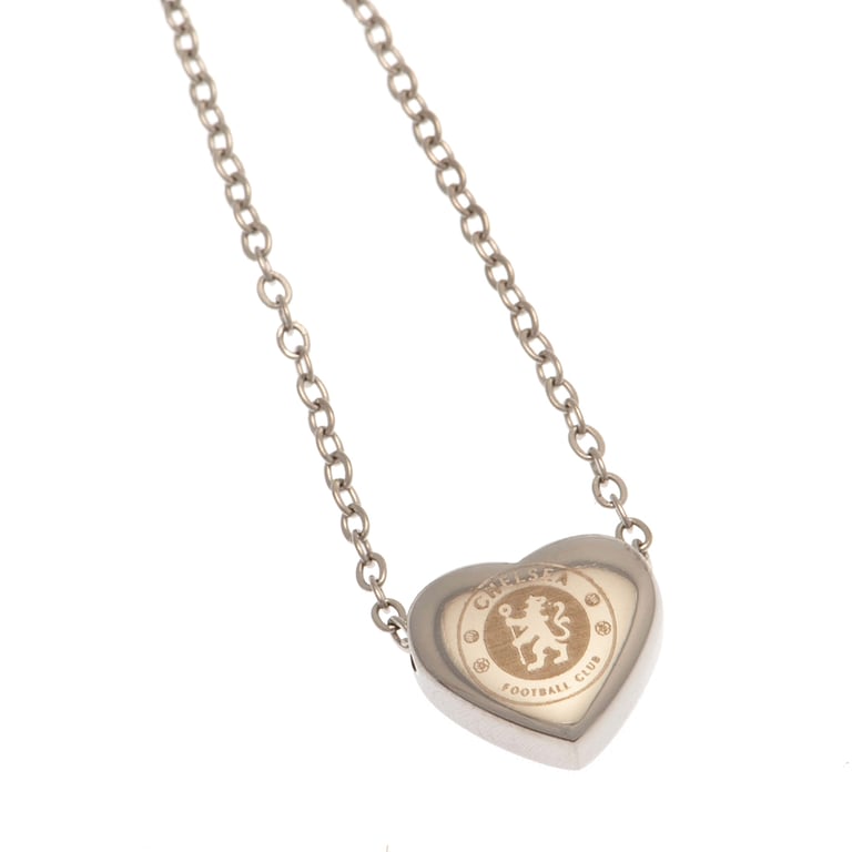 Chelsea FC Stainless Steel Heart Shaped Necklace with Crest Engraving - Chrome Finish