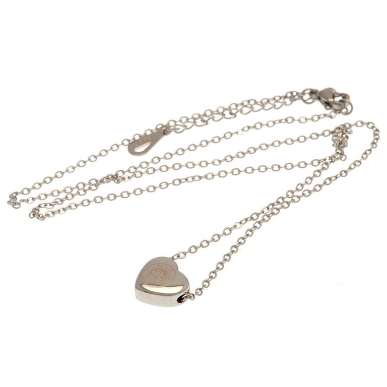 Manchester City FC Stainless Steel Heart Necklace with Chrome Finish and Engraved Crest