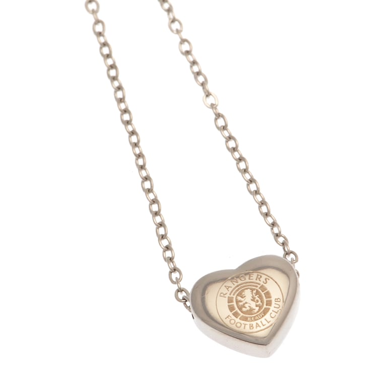 Rangers FC Stainless Steel Heart Necklace - Chrome Finish Engraved Pendant