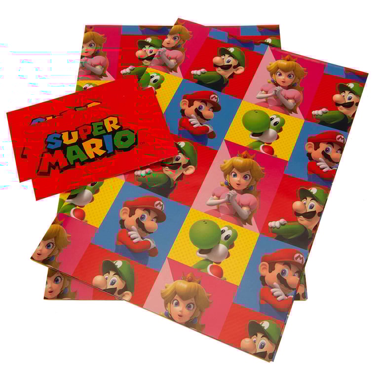 Super Mario Gift Wrap - Vibrant Wrapping Paper with 2 Sheets & Matching Tags