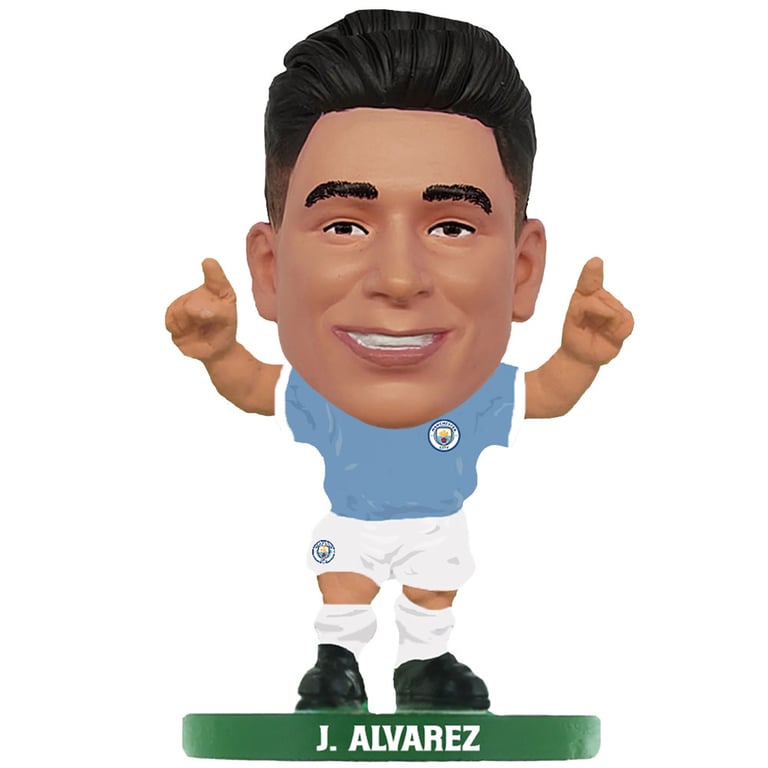 Manchester City FC SoccerStarz Julian Alvarez 5cm Tall Home Kit Collectable Figure on Green Base