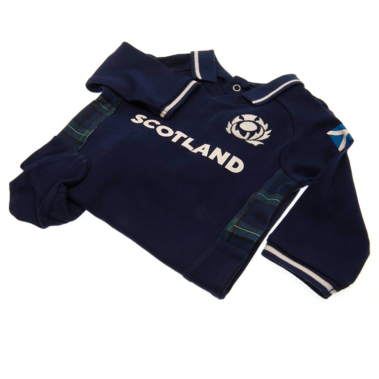 Scotland RU Baby Sleepsuit 6/9mths - Soft Cotton, Navy & White Rugby Design