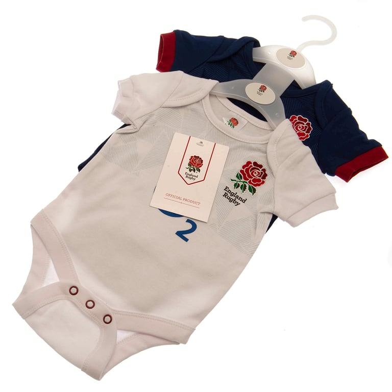 England RFU 2 Pack Cotton Bodysuit - Home & Away Kit for Baby Boy (0-3mths)