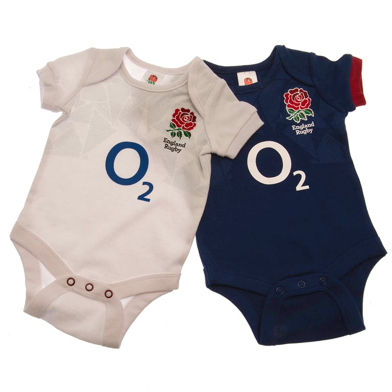 England RFU 2 Pack Cotton Bodysuit - Home & Away Kit for Baby Boy (0-3mths)