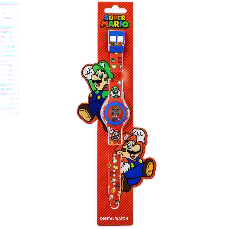 Super Mario Kids Digital Watch - Colorful Silicone Strap and Easy-to-Read Display with 1 Year Guarantee