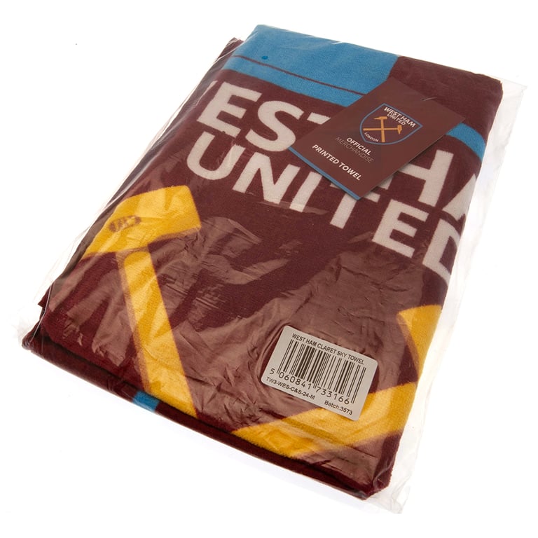 West Ham United FC 100 Cotton Velour Beach Towel - Official Club Crest Design