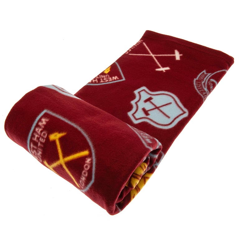 West Ham United FC Historic Crests Polyester Fleece Blanket - Soft and Warm Home Decor