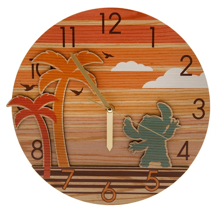 Lilo & Stitch Premium Wooden Wall Clock - Modern Quartz Movement, AA Battery Required, Beach Theme