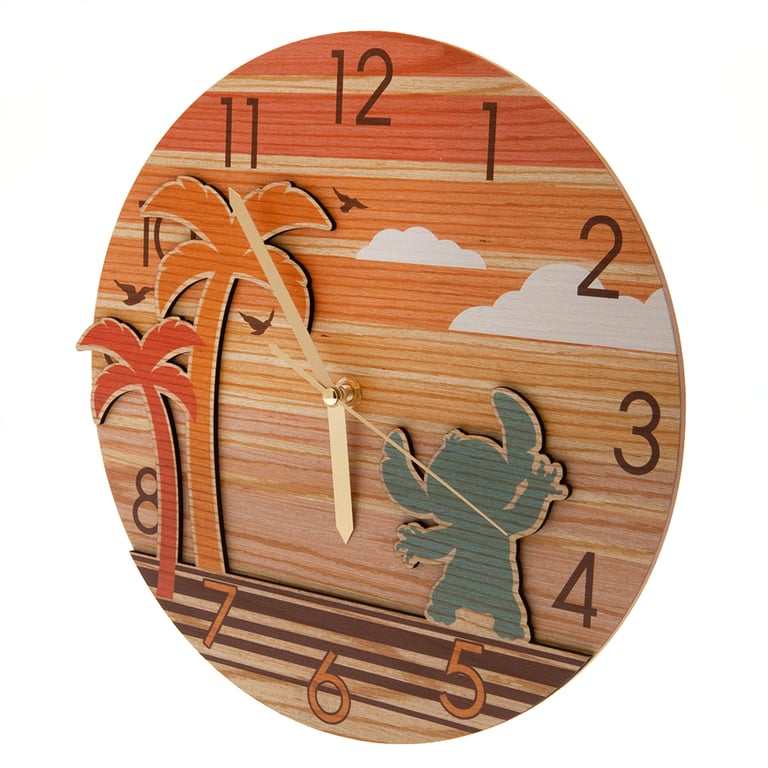 Lilo & Stitch Premium Wooden Wall Clock - Modern Quartz Movement, AA Battery Required, Beach Theme