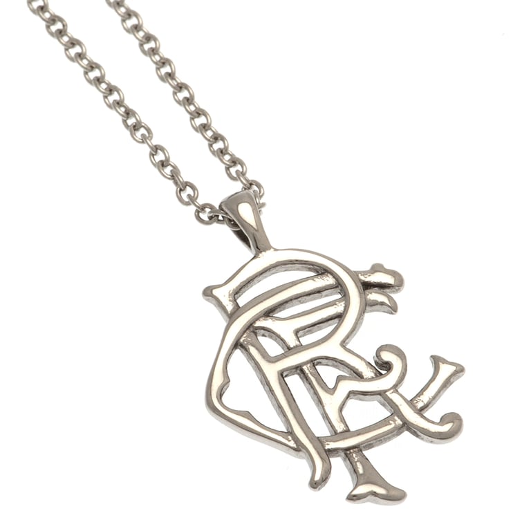 Rangers FC Scroll Crest Stainless Steel Pendant & Chain - Chrome Finish Ball Chain Necklace